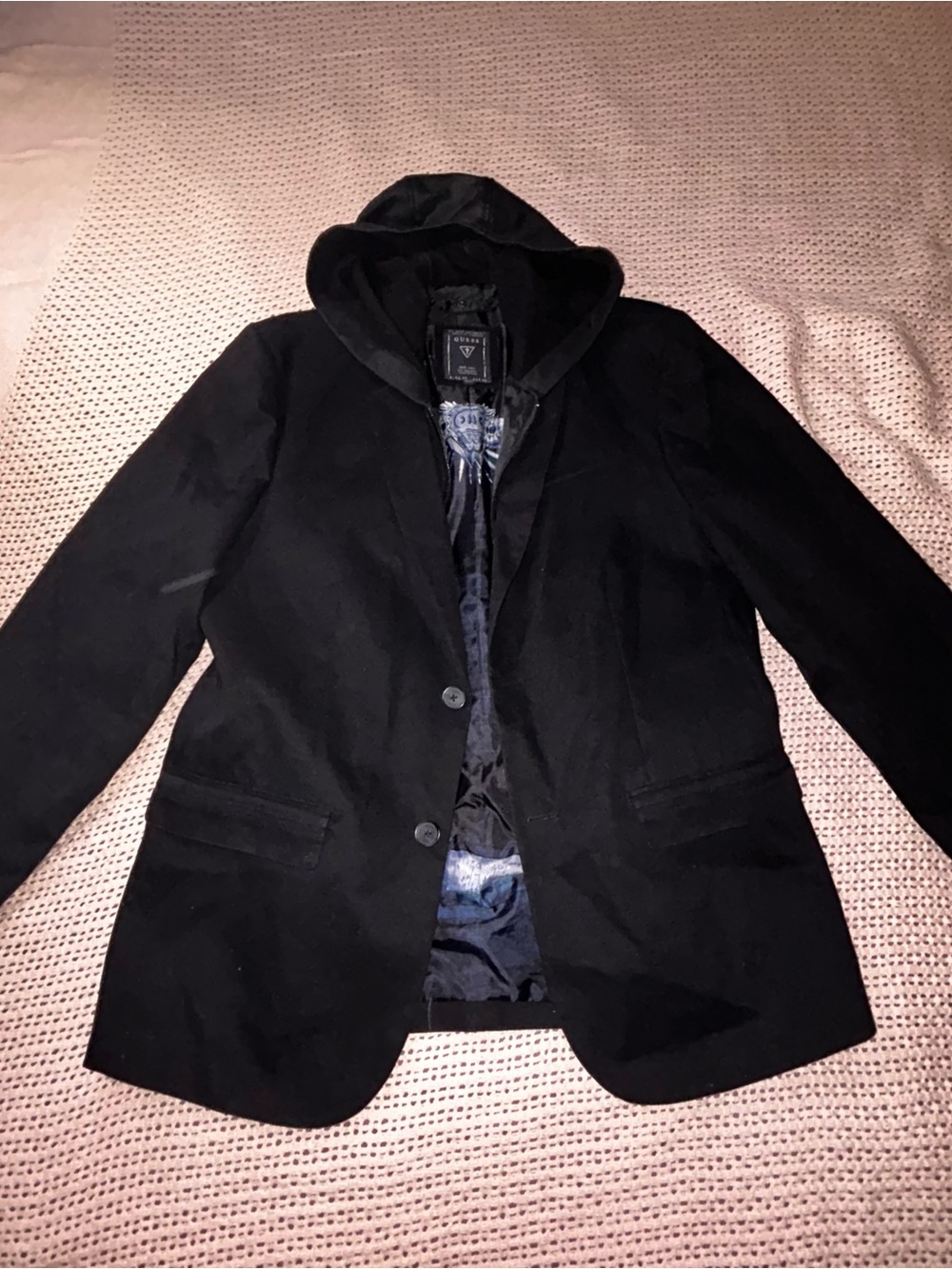 GUESS Men’s Black 2-in-1 Hooded Blazer Jacket Lot 2 Coat XL